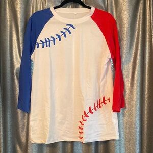 Kids Baseball Raglan Shirt - Red, Blue, and White